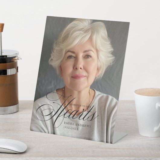 "Voor altijd in onze harten" Foto-rouwmonument  Reclamebord Met Voetstuk (Insitu)