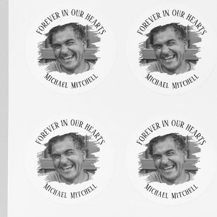 Voor altijd in onze harten Geborsteld Foto Uitvaar Ronde Sticker