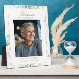 "Voor altijd in onze harten" groen foto rouwadvert Fotoplaat