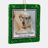 Voor Altijd In Onze Harten Groen Glitter Hond Gede Keramisch Ornament (Rechts)