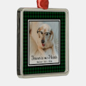 Voor altijd in onze harten groene buffel geruite h metalen ornament (Rechts)