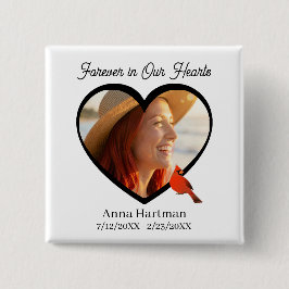 Voor altijd in onze Harten | Hart Foto & Kardinaal Vierkante Button 5,1 Cm