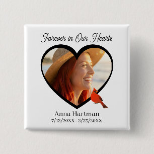 Voor altijd in onze Harten Hart Foto & Kardinaal Vierkante Button 5,1 Cm