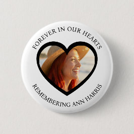 Voor altijd in onze Harten | Hartvormige Foto Ronde Button 5,7 Cm