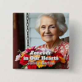 Voor altijd in onze Harten | Herinnering Foto Vierkante Button 5,1 Cm