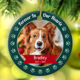 Voor altijd in onze harten huisdier foto groene po keramisch ornament
