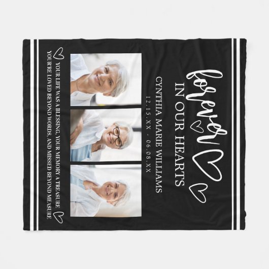 Voor altijd in onze harten Memorial fotocollage Fleece Deken (Voorkant (Horizontaal))