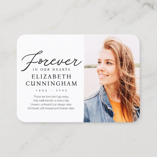 Voor altijd in onze harten Modern Memorial Foto Visitekaartje (Voorkant)