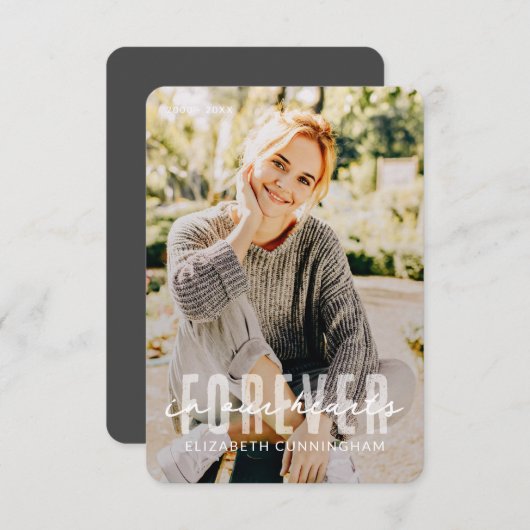 Voor altijd in onze harten Moderne Eenvoudige Eleg Bedankkaart (Voorkant / Achterkant)