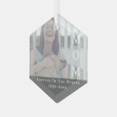 VOOR ALTIJD in onze harten Moeder Foto Memorial Glas Ornament (Voorkant links)