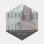 VOOR ALTIJD in onze harten Moeder Foto Memorial Glas Ornament (Achterkant)