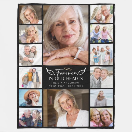 Voor altijd in onze harten Multi Photo Collage Mem Fleece Deken (Voorkant)