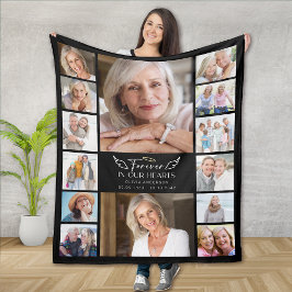 Voor altijd in onze harten Multi Photo Collage Mem Fleece Deken