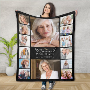 Voor altijd in onze harten Multi Photo Collage Mem Fleece Deken
