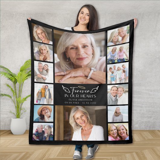 Voor altijd in onze harten Multi Photo Collage Mem Fleece Deken