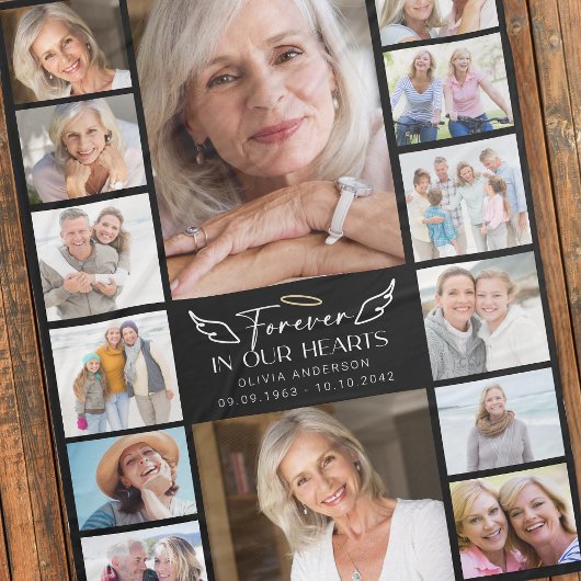 Voor altijd in onze harten Multi Photo Collage Mem Fleece Deken