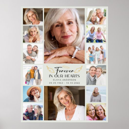 Voor altijd in onze harten Multi Photo Collage Mem Poster (Voorkant)