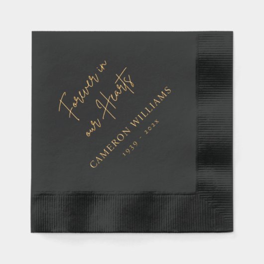 Voor altijd in onze harten naam datum zwarte begra folie servetten (Voorkant)