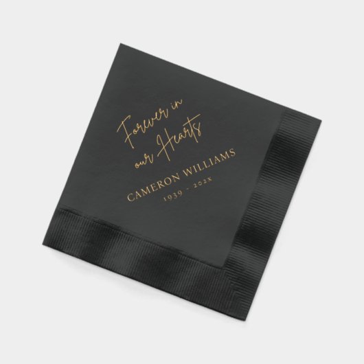 Voor altijd in onze harten naam datum zwarte begra folie servetten (Links)