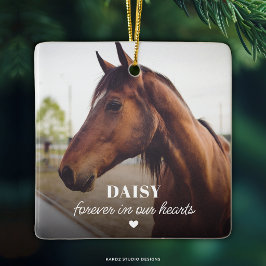 Voor Altijd in Onze Harten Naam Foto Paard Herdenk Keramisch Ornament