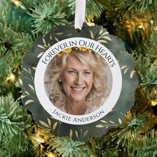 Voor altijd in onze harten Olive Leaf Foto Herinne Ornament Kaart (Insitu (Drie))
