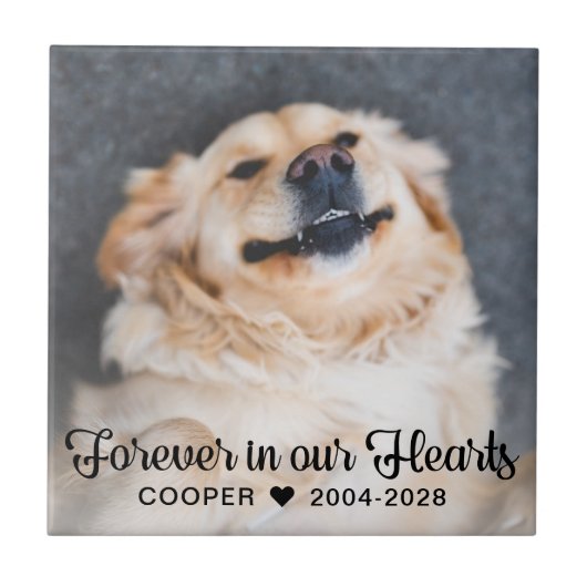 Voor altijd in onze harten Pet Memorial Fotoplaque Tegeltje (Voorkant)