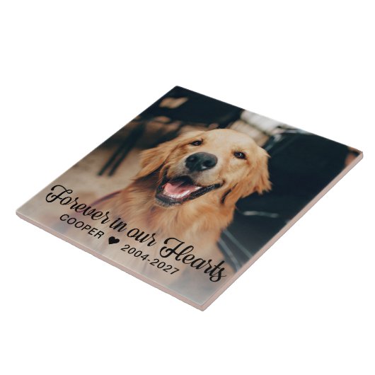 Voor altijd in onze harten Pet Memorial Fotoplaque Tegeltje (Zijkant)