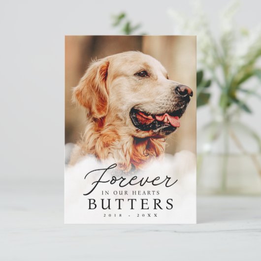 Voor altijd in onze harten Pet Memorial Moderne fo Bedankkaart (Staand voorkant)