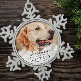 Voor altijd in onze harten Pet Memorial Moderne fo Tin Sneeuwvlok Ornament