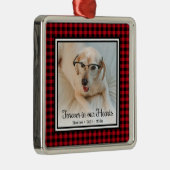Voor Altijd in Onze Harten Rood Buffalo Geruit Her Metalen Ornament (Rechts)