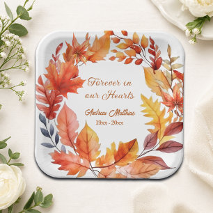 Voor altijd in onze harten rouwherdenkings herfst papieren bordje