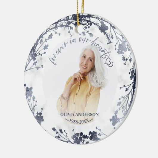 Voor altijd in onze harten Zilveren Fotobehang Keramisch Ornament (Links)