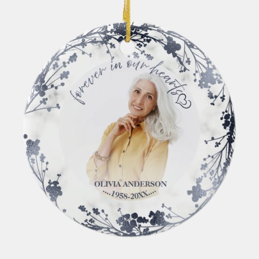 Voor altijd in onze harten Zilveren Fotobehang Keramisch Ornament (Achterkant)