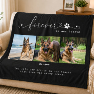 Voor altijd in onze harten Zwarte huisdierherdenki Fleece Deken