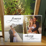 Voor altijd is zijn altijd haar elegante bruiloft fotoblokken<br><div class="desc">Elegant fotoblok met trouwfoto's en script kalligrafie. Uw trouwfoto's worden weergegeven in vierkant formaat en de letters luidt "voor altijd van hem,  altijd van haar". Mooi foto cadeau voor pasgetrouwden of getrouwde paar trouwdag.</div>