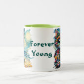 Voor altijd jong grillig bloemen kitty kat schilde tweekleurige koffiemok (Center)