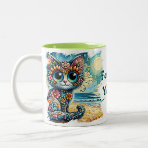 Voor altijd jong grillig bloemen kitty kat schilde tweekleurige koffiemok