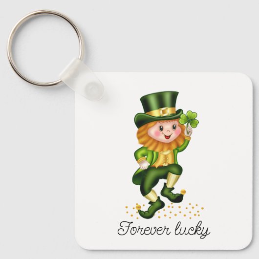 Voor altijd Lucky Green Gnome & Monogram op Witte  Sleutelhanger (Voorkant)