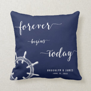 Voor altijd Nautical Navy Blue Wedding Kussens Whe