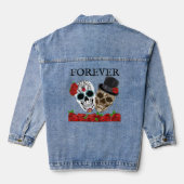 Voor altijd  Sugar Skulls Paar Rode Rozen Denim Jacket (Achterkant)