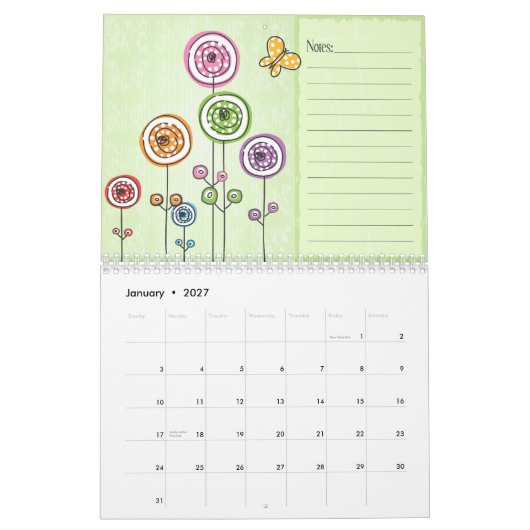 Voor altijd uw Floral Notes Wall Agenda Kalender (Jan 2027)