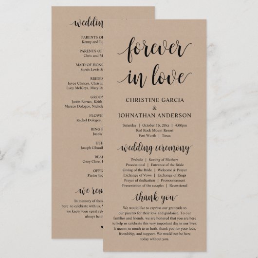 Voor altijd verliefd, Moderne Trouwceremonie, Kraf Programmakaart (Voorkant / Achterkant)