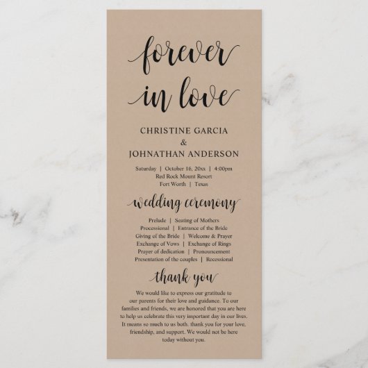 Voor altijd verliefd, Moderne Trouwceremonie, Kraf Programmakaart (Voorkant)