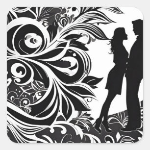 Voor altijd verstrengeld: Romantisch silhouet paar Vierkante Sticker