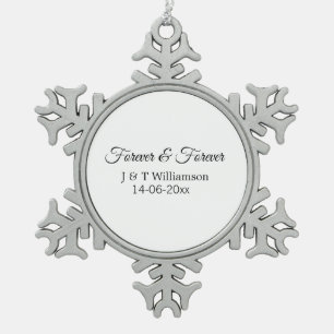 Voor altijd & voor altijd voeg koppel naam datum l tin sneeuwvlok ornament