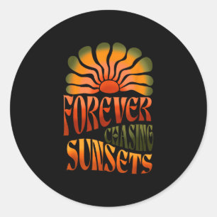Voor altijd zonsondergangen najagen retro zomer fa ronde sticker