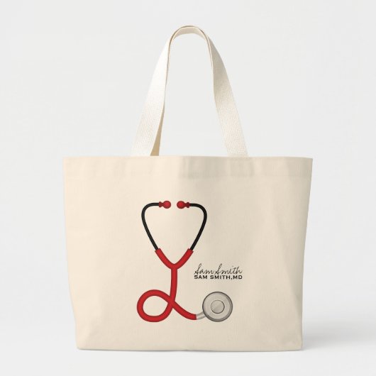 Voor artsen en verpleegkundigen. Red Medical Steth Grote Tote Bag (Voorkant)