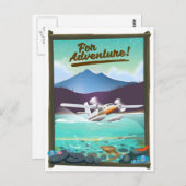 Voor avontuur! Reisposter voor het zee-vliegtuig Briefkaart (Voorkant / Achterkant)