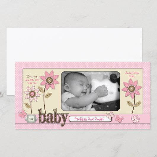Voor baby Girl-fotokaart Aankondiging (Voorkant / Achterkant)