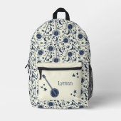 Voor Banjo Players Blue en Cream Folk Art Pattern Bedrukte Rugzak (Voorkant)